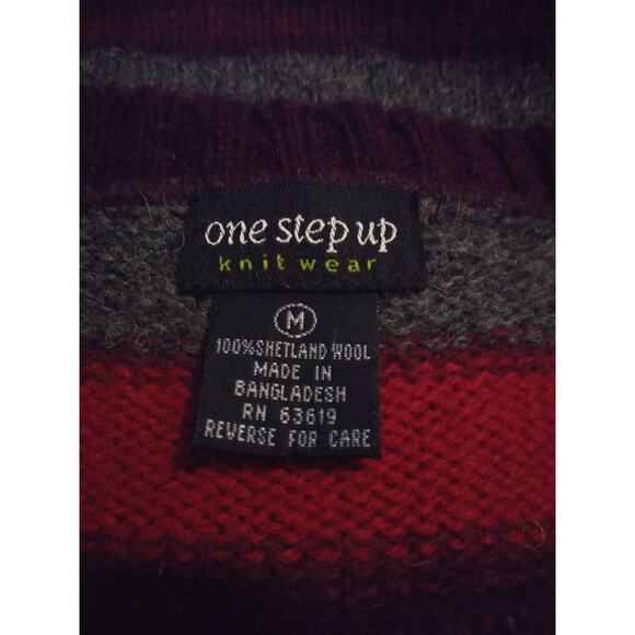 Vintage One Step Up Red & Gray Striped Shetland Wool Knit Sweater Sz Medium - Picture 3 of 7
